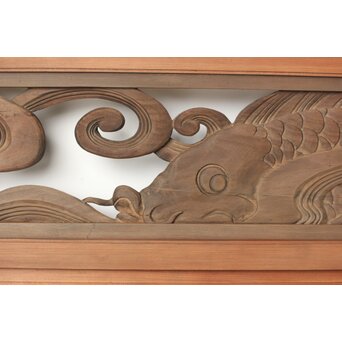 寺院欄間 荒波の鯉 2枚1組　R0255YD 