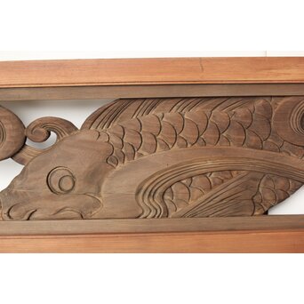 寺院欄間 荒波の鯉 2枚1組　R0255YD 