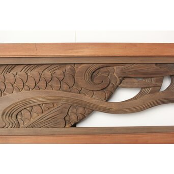 寺院欄間 荒波の鯉 2枚1組　R0255YD 