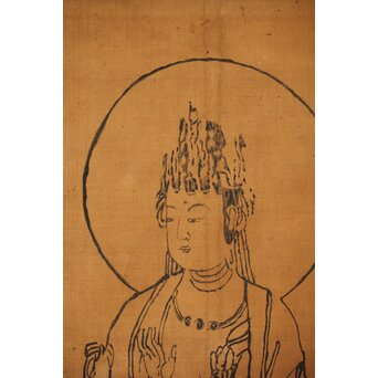 倣 菁々 鈴木其一 観音菩薩像 墨絵 絹本掛軸　Z336 