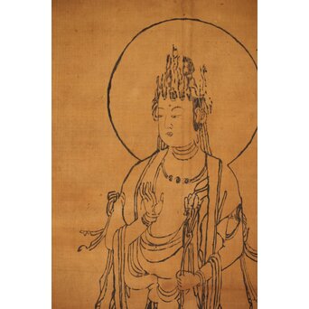 倣 菁々 鈴木其一 観音菩薩像 墨絵 絹本掛軸　Z336 