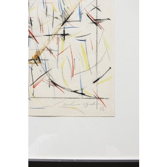 海老塚耕一 抽象画 アブストラクトA 額装 水彩 色鉛筆　A338 