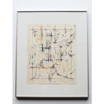 海老塚耕一 抽象画 アブストラクトA 額装 水彩 色鉛筆　A338