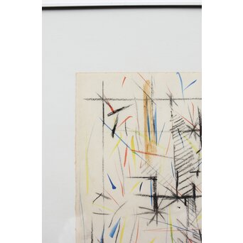 海老塚耕一 抽象画 アブストラクトA 額装 水彩 色鉛筆　A338 