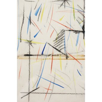 海老塚耕一 抽象画 アブストラクトA 額装 水彩 色鉛筆　A338 