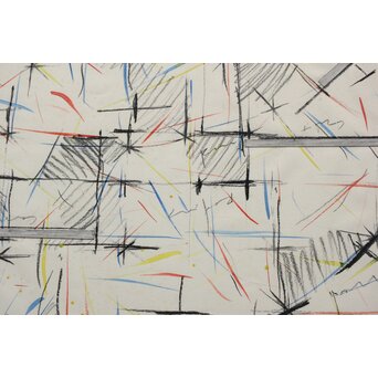 海老塚耕一 抽象画 アブストラクトB 額装 水彩 色鉛筆　A339 