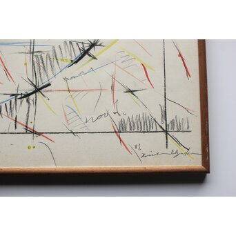 海老塚耕一 抽象画 アブストラクトB 額装 水彩 色鉛筆　A339 