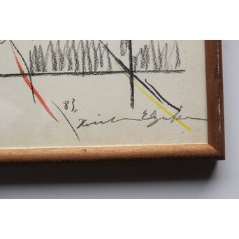 海老塚耕一 抽象画 アブストラクトB 額装 水彩 色鉛筆　A339 