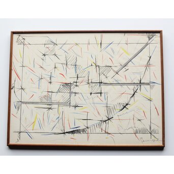 海老塚耕一 抽象画 アブストラクトB 額装 水彩 色鉛筆　A339