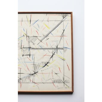 海老塚耕一 抽象画 アブストラクトB 額装 水彩 色鉛筆　A339 