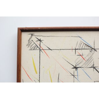 海老塚耕一 抽象画 アブストラクトB 額装 水彩 色鉛筆　A339 