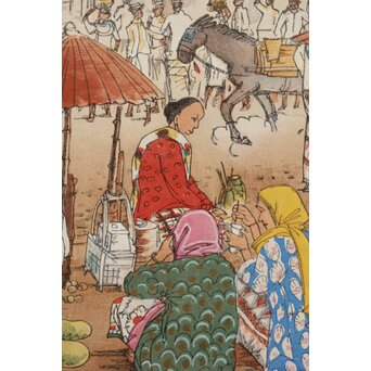 古城江観 木版画 ジャワ市場風景 山岸主計刀　Z340 