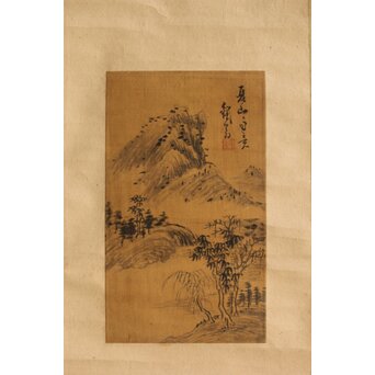 鉄翁祖門 南画山水 絹本軸装　Z341 