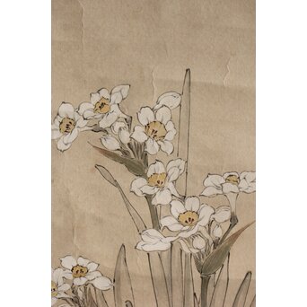 倣 顔伯龍/颜伯龙 水仙図 紙本軸装　Z343 