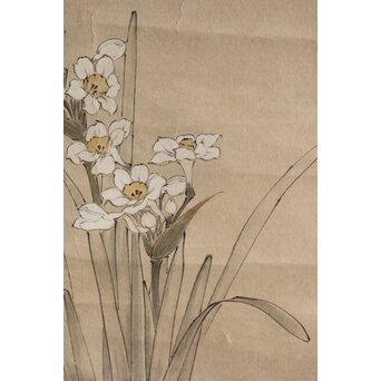 倣 顔伯龍/颜伯龙 水仙図 紙本軸装　Z343 
