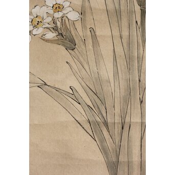 倣 顔伯龍/颜伯龙 水仙図 紙本軸装　Z343 
