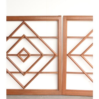 障子用チーク材幾何学紋建具 2枚1組　F244 