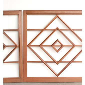 障子用チーク材幾何学紋建具 2枚1組　F244 
