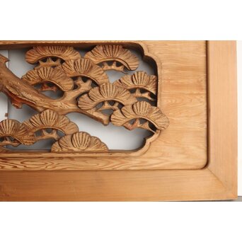 鶴松 木彫欄間 2枚1組　R0258 