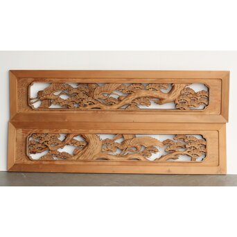 鶴松 木彫欄間 2枚1組　R0258 