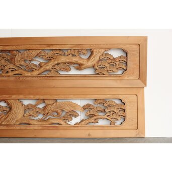 鶴松 木彫欄間 2枚1組　R0258 