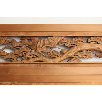 鶴松 木彫欄間 2枚1組　R0258 