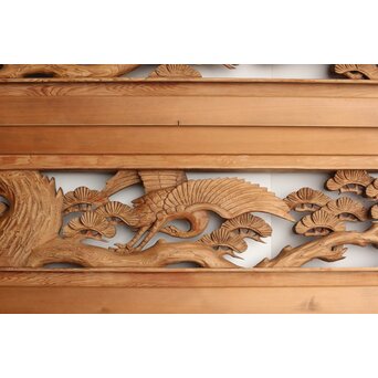 鶴松 木彫欄間 2枚1組　R0258 