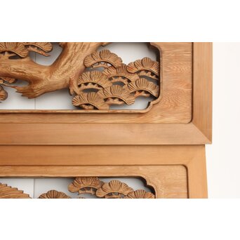 鶴松 木彫欄間 2枚1組　R0258 