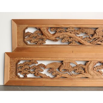 鶴松 木彫欄間 2枚1組　R0258 