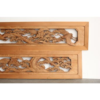 鶴松 木彫欄間 2枚1組　R0258 