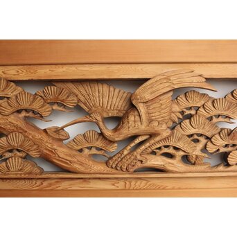 鶴松 木彫欄間 2枚1組　R0258 