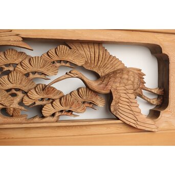 鶴松 木彫欄間 2枚1組　R0258 