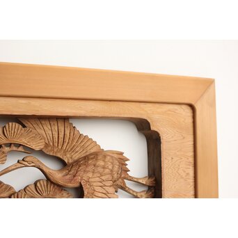 鶴松 木彫欄間 2枚1組　R0258 