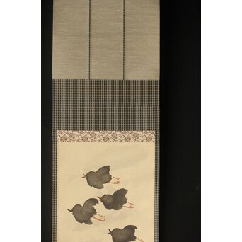 佐野光穂 波千鳥図 絹本掛軸　Z345 