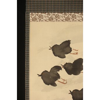 佐野光穂 波千鳥図 絹本掛軸　Z345 