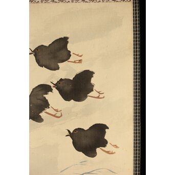 佐野光穂 波千鳥図 絹本掛軸　Z345 