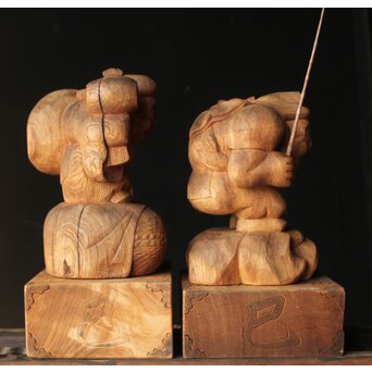 大黒光金 恵比寿大黒木彫 一対　X377 