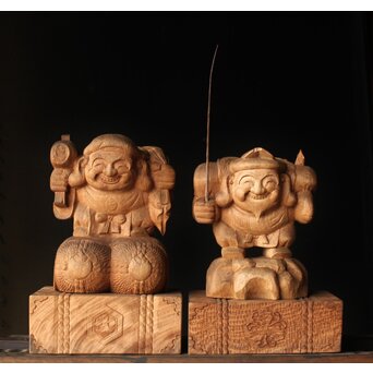 大黒光金 恵比寿大黒木彫 一対　X377