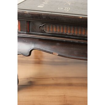 唐物 黒漆螺鈿象嵌 竹編卓 青貝花台　Q315 