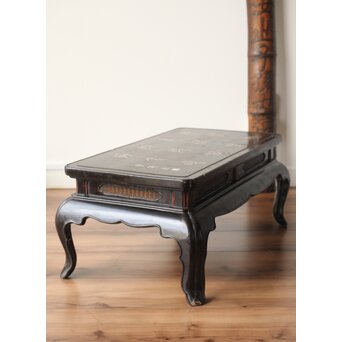 唐物 黒漆螺鈿象嵌 竹編卓 青貝花台　Q315 