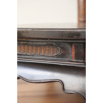 唐物 黒漆螺鈿象嵌 竹編卓 青貝花台　Q315 