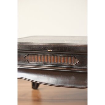 唐物 黒漆螺鈿象嵌 竹編卓 青貝花台　Q315 