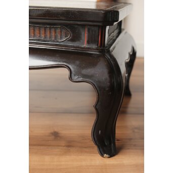 唐物 黒漆螺鈿象嵌 竹編卓 青貝花台　Q315 