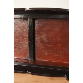 唐物 黒漆螺鈿象嵌 竹編卓 青貝花台　Q315 