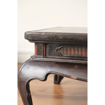 唐物 黒漆螺鈿象嵌 竹編卓 青貝花台　Q315 