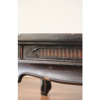 唐物 黒漆螺鈿象嵌 竹編卓 青貝花台　Q315 