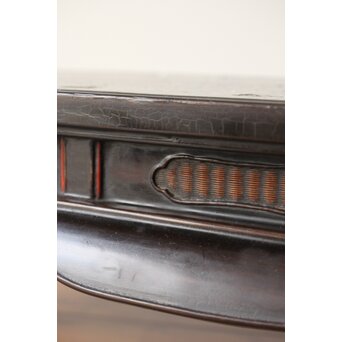 唐物 黒漆螺鈿象嵌 竹編卓 青貝花台　Q315 