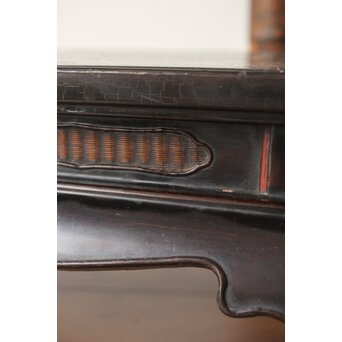 唐物 黒漆螺鈿象嵌 竹編卓 青貝花台　Q315 