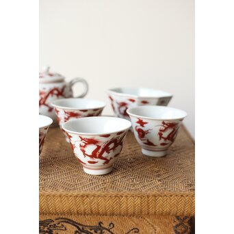 三浦竹泉 赤絵龍紋 煎茶器7点　P363 