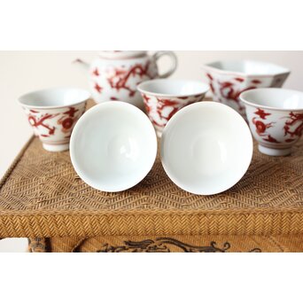 三浦竹泉 赤絵龍紋 煎茶器7点　P363 